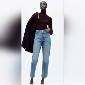 Zara High Rise Mom Jeans Full Length Denim Medium Blue Wash Jeans Size 2 / 24